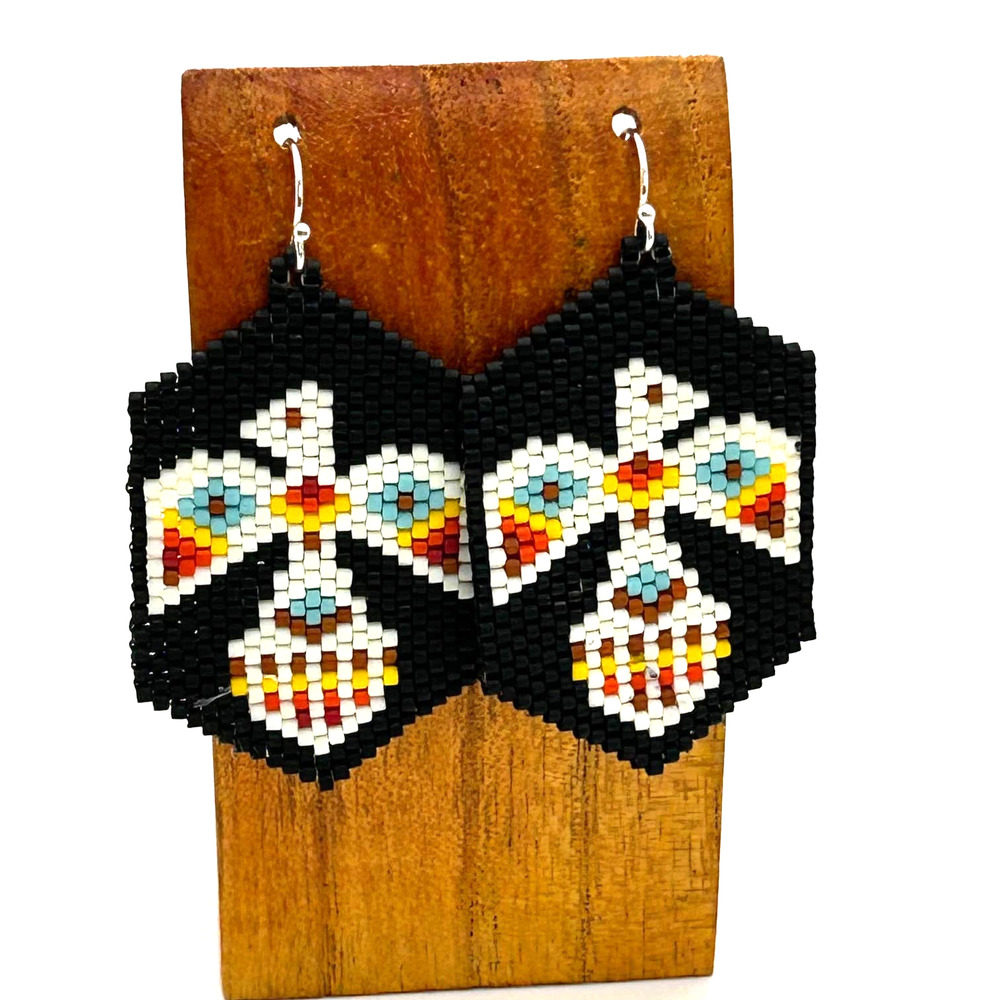Hand Beaded Delica Bead Earrings Thunderbird Sterling Ear Wires‎